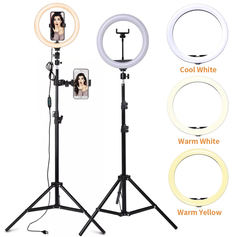 Photography Lighting System - 6/10/12 インチ LED セルフィーリングライト調光可能な写真撮影 LED フィルランプ三脚リモコン付き電話ビデオライブ録画用