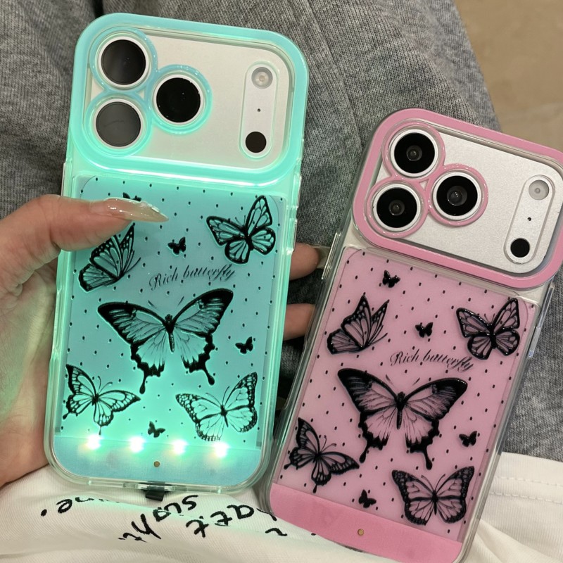 Photography Lighting Case - 色が変わる発光通話ライトアップフラッシュボウノット付きiPhoneケース iPhone 16 15 13 12