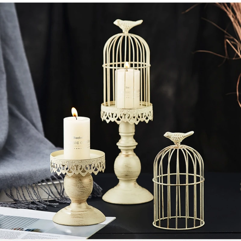 Vintage Photography Lighting - ヴィンテージ鳥かごキャンドルホルダー彫刻花ホーム卓上装飾工芸品写真撮影結婚式のダイニングルームの装飾小道具