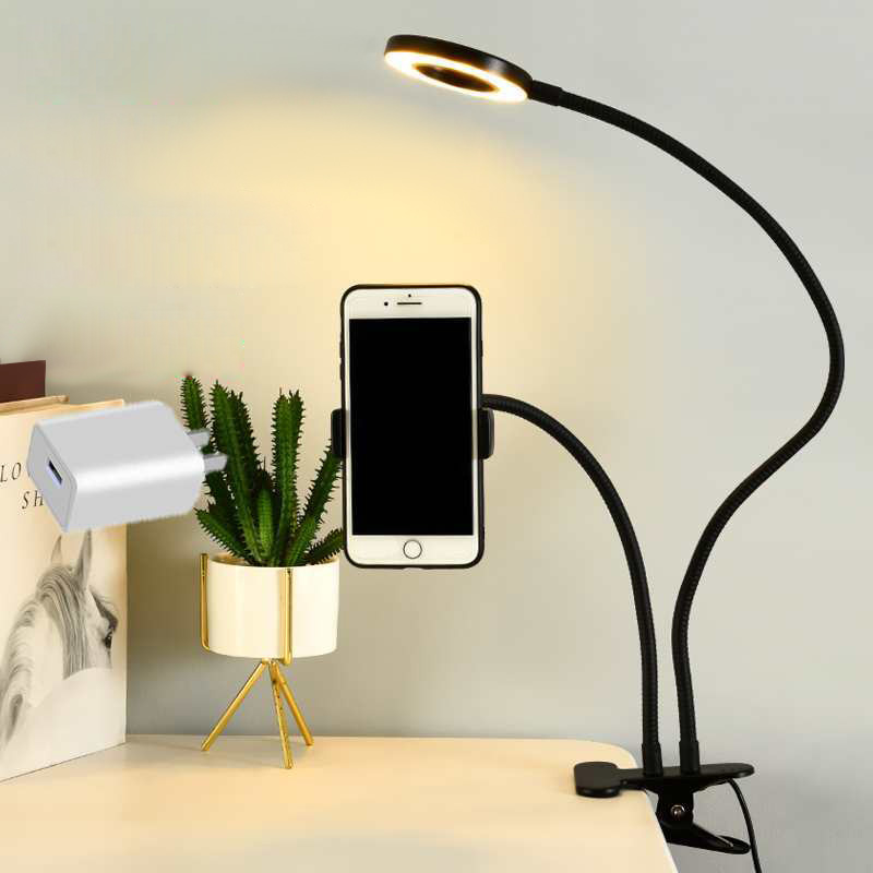 Photography Lighting Wand - 自撮りリングライト付きユニバーサルフレキシブル携帯電話ホルダー、オフィス怠惰なブラケットデスクランプLEDライト、ライブストリームフィルライト用