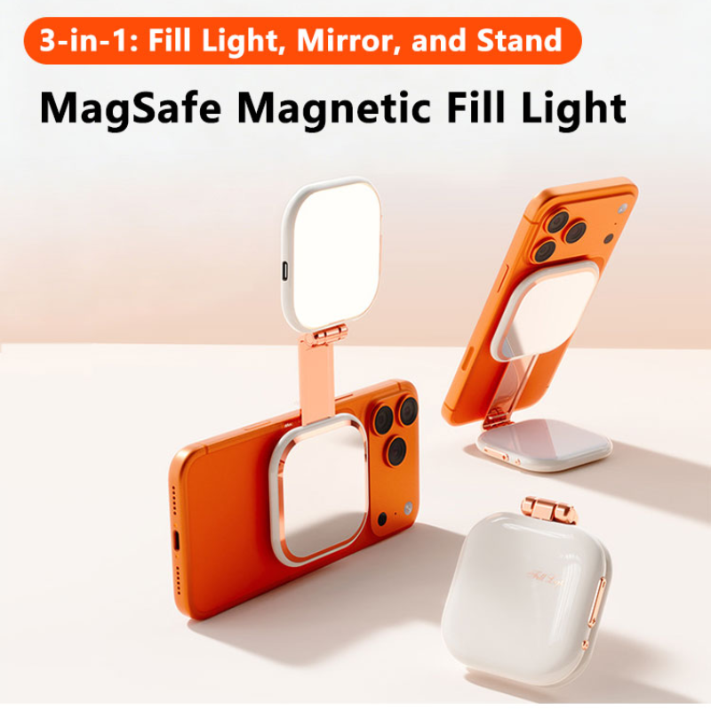 Photography Mobile Lighting - 3in1 マグネット式自撮りリングライト ミラー付きLED折りたたみ式フィルライト 360度回転 ° iPhone