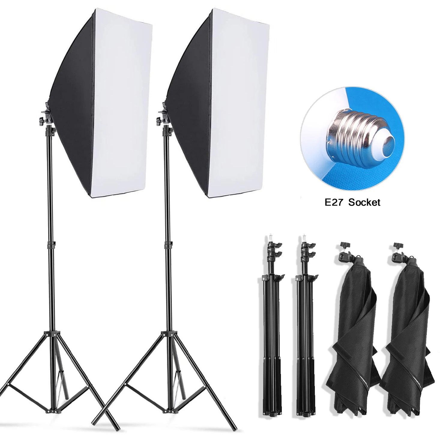 Photography Lighting System - プロ写真撮影用ソフトボックス照明、三脚付きソフトボックス、E27写真用電球連続照明システム（写真スタジオ用）