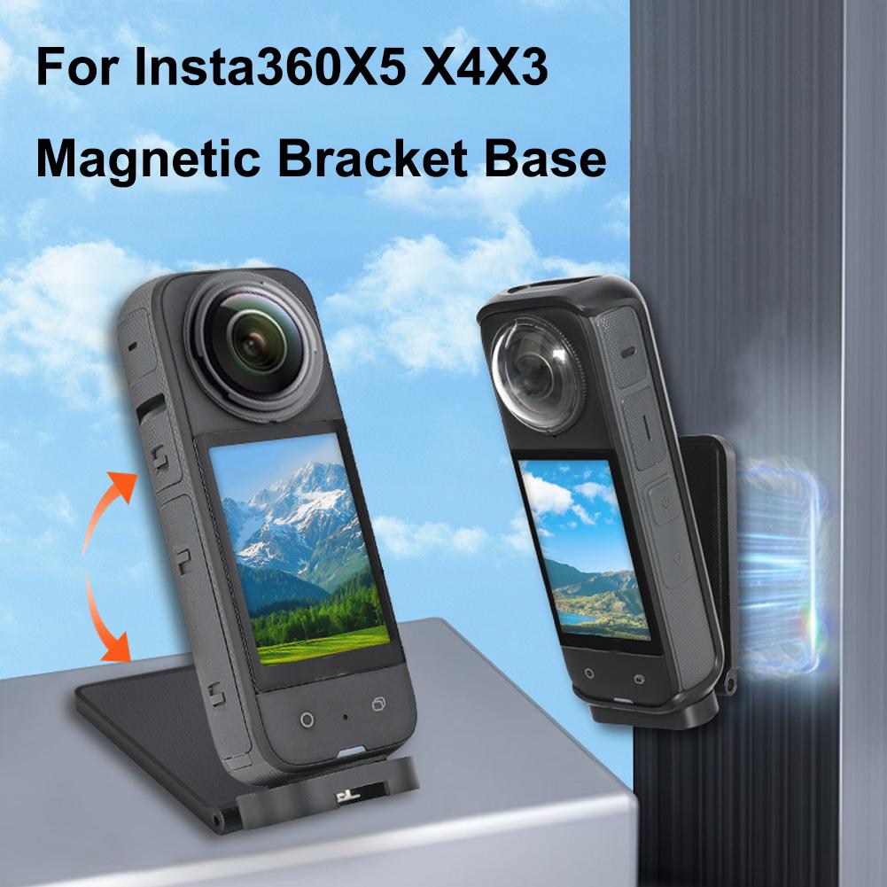 Insta360 Camera X4 - Insta360 X5 X4 X3 アクションカメラ用磁気バックパネルブラケット、1/4ネジ付きデスクトップスタンド、多機能折りたたみ式ブラケットベース