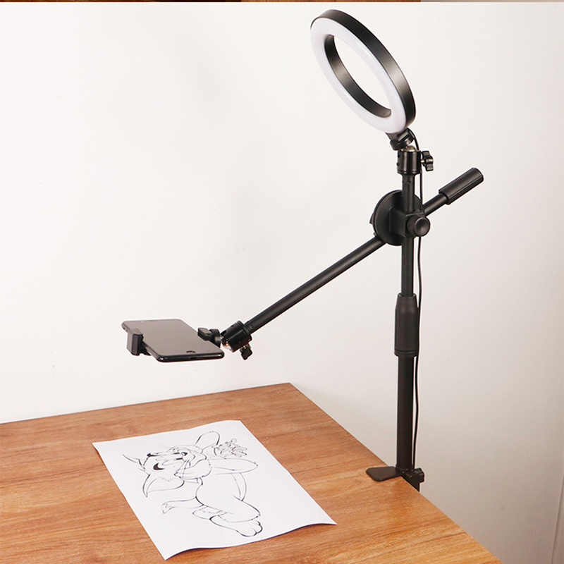 Photography Mobile Lighting - 携帯電話用オーバーヘッド三脚 スマートフォン デスクトップ 携帯電話 ビデオ撮影スタンド テーブル写真用リングライト付き