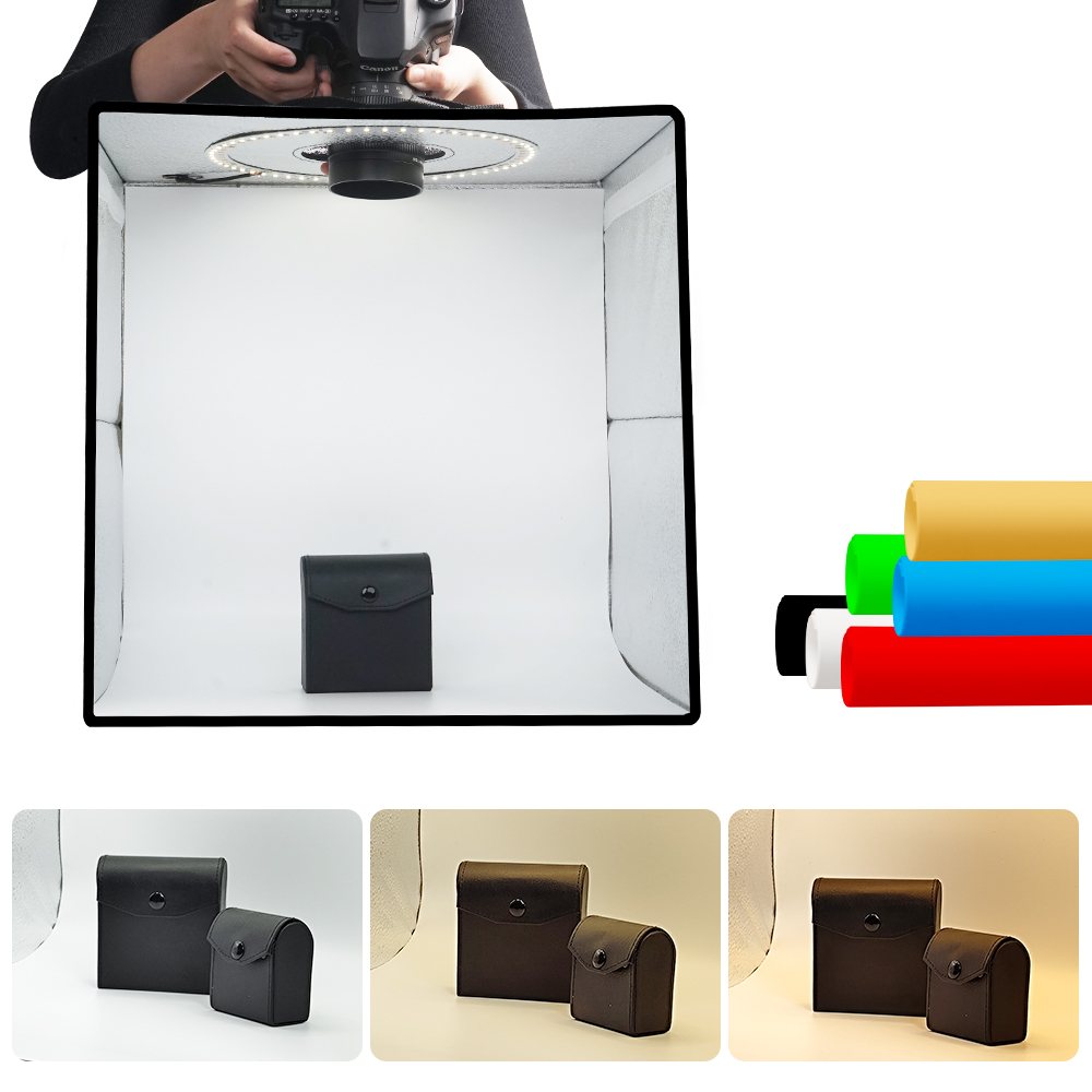 Photography Lighting Case - ライトダウ調光可能フォトボックスLEDライトルームフォトスタジオライトボックスキット120個LED 6種類の背景布付き写真撮影用ポータブル折りたたみ式