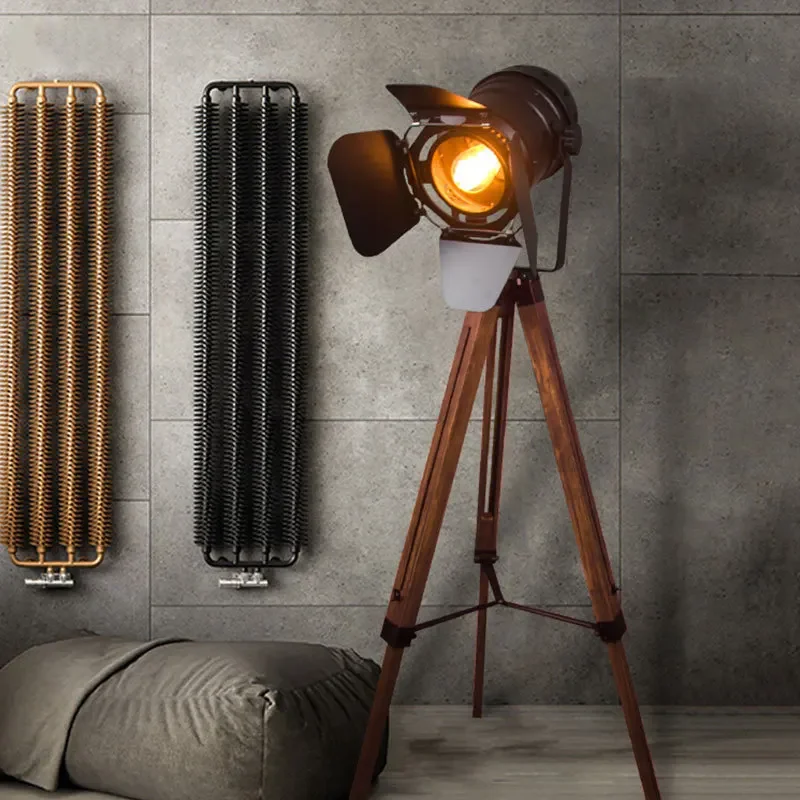 Vintage Photography Lighting - 2025 アメリカンヴィンテージウッドフロアランプ写真撮影ロフト工業用バークリエイティブスタジオレトロ LED 三脚フロアライトスタンドランプ