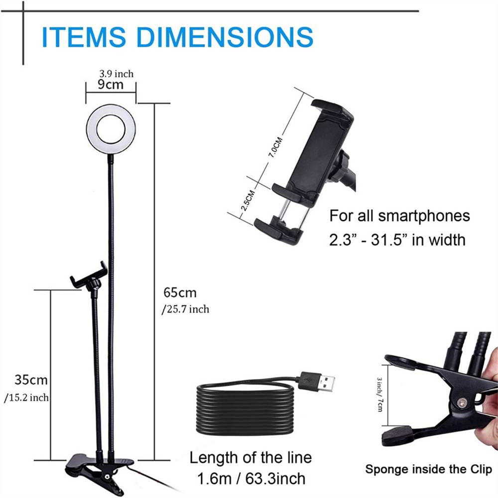 自撮りリングライト付きユニバーサルフレキシブル携帯電話ホルダ - Photography Lighting Wand のレビューと価格