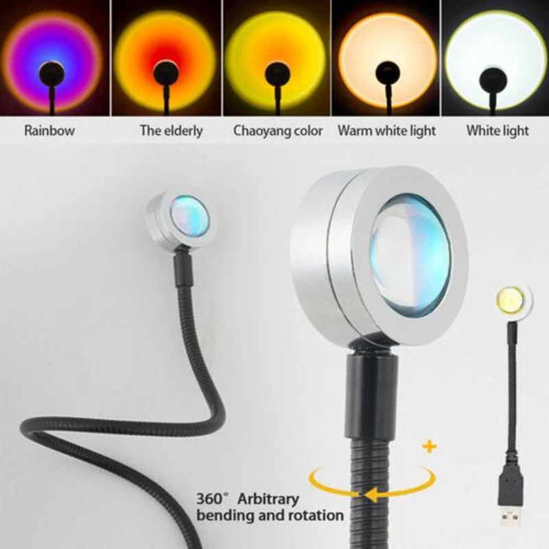 USB サンセットプロジェクションランプ虹の雰囲気ナイトライ - Lighting In Photography Book のレビューと価格