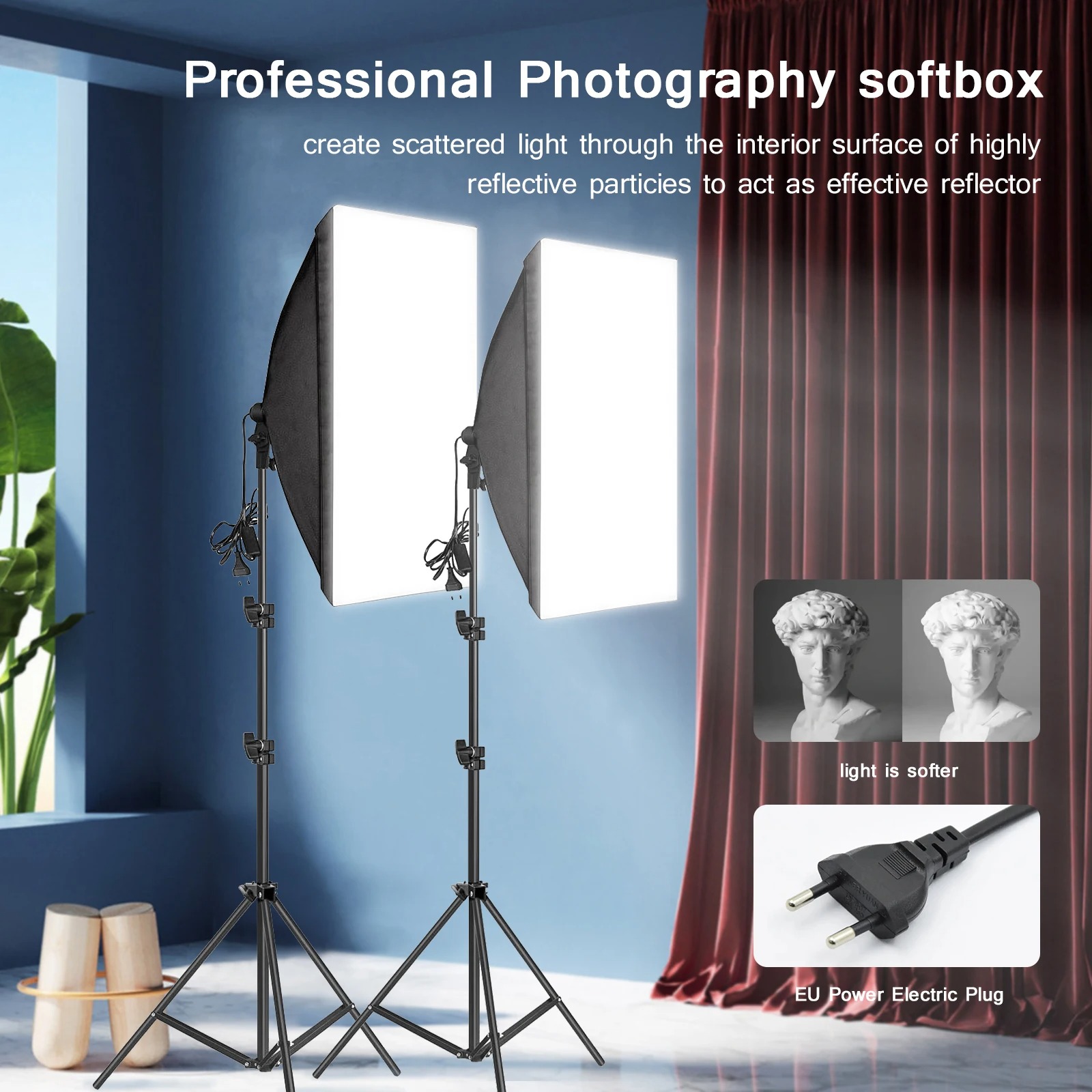 プロ写真撮影用ソフトボックス照明、三脚付きソフトボックス、E - Photography Lighting System のレビューと価格