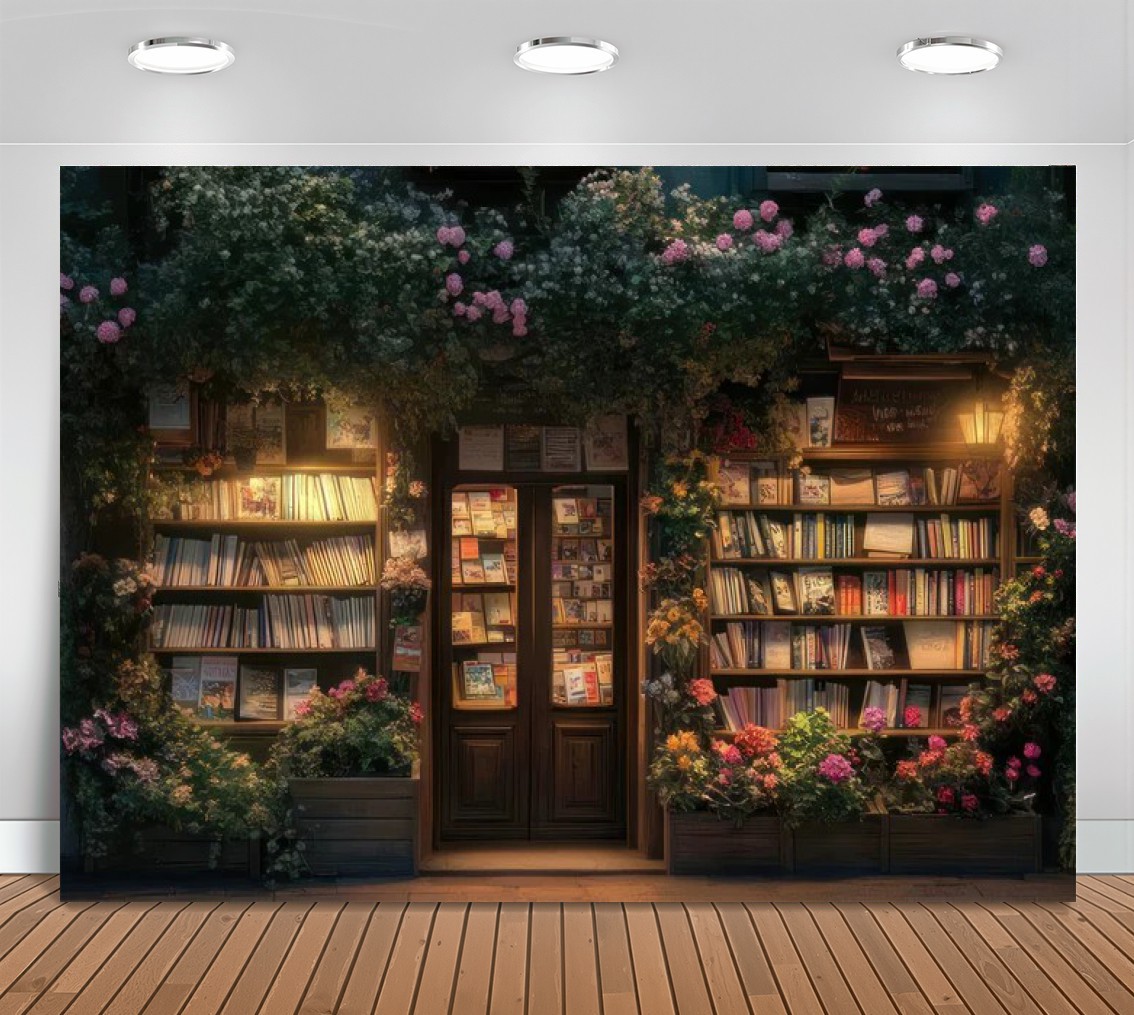 春の夜の本屋の花柄装飾ライトフラワーブック木製背景幕コンピュ - Lighting In Photography Book のレビューと価格
