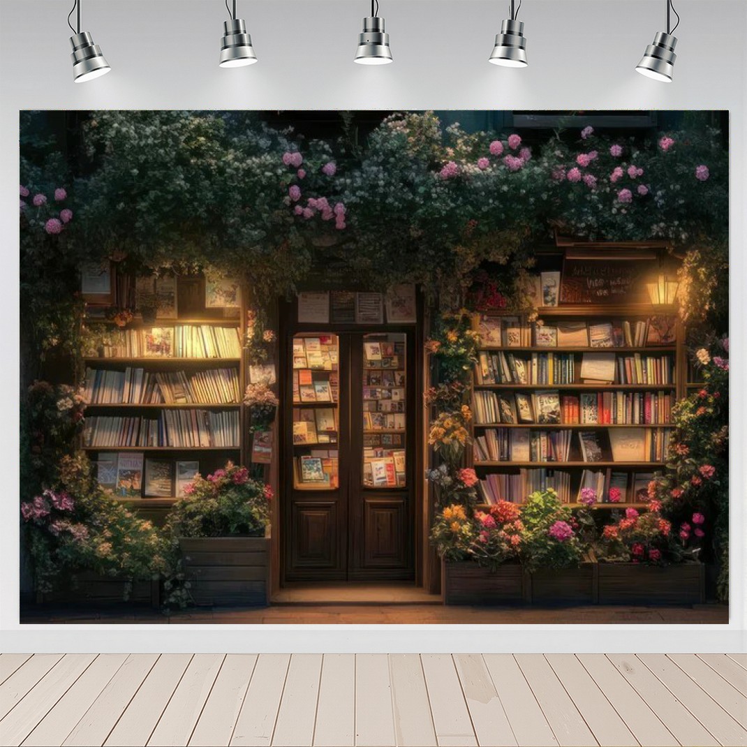 春の夜の本屋の花柄装飾ライトフラワーブック木製背景幕コンピュ - Lighting In Photography Book のレビューと価格